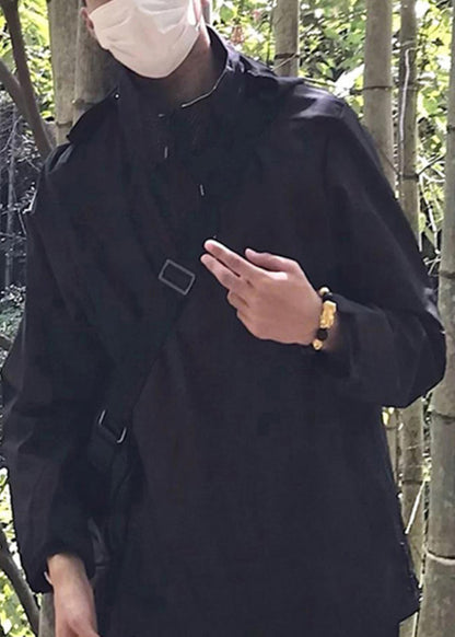 Manteau de printemps ample à capuche en coton noir pour homme