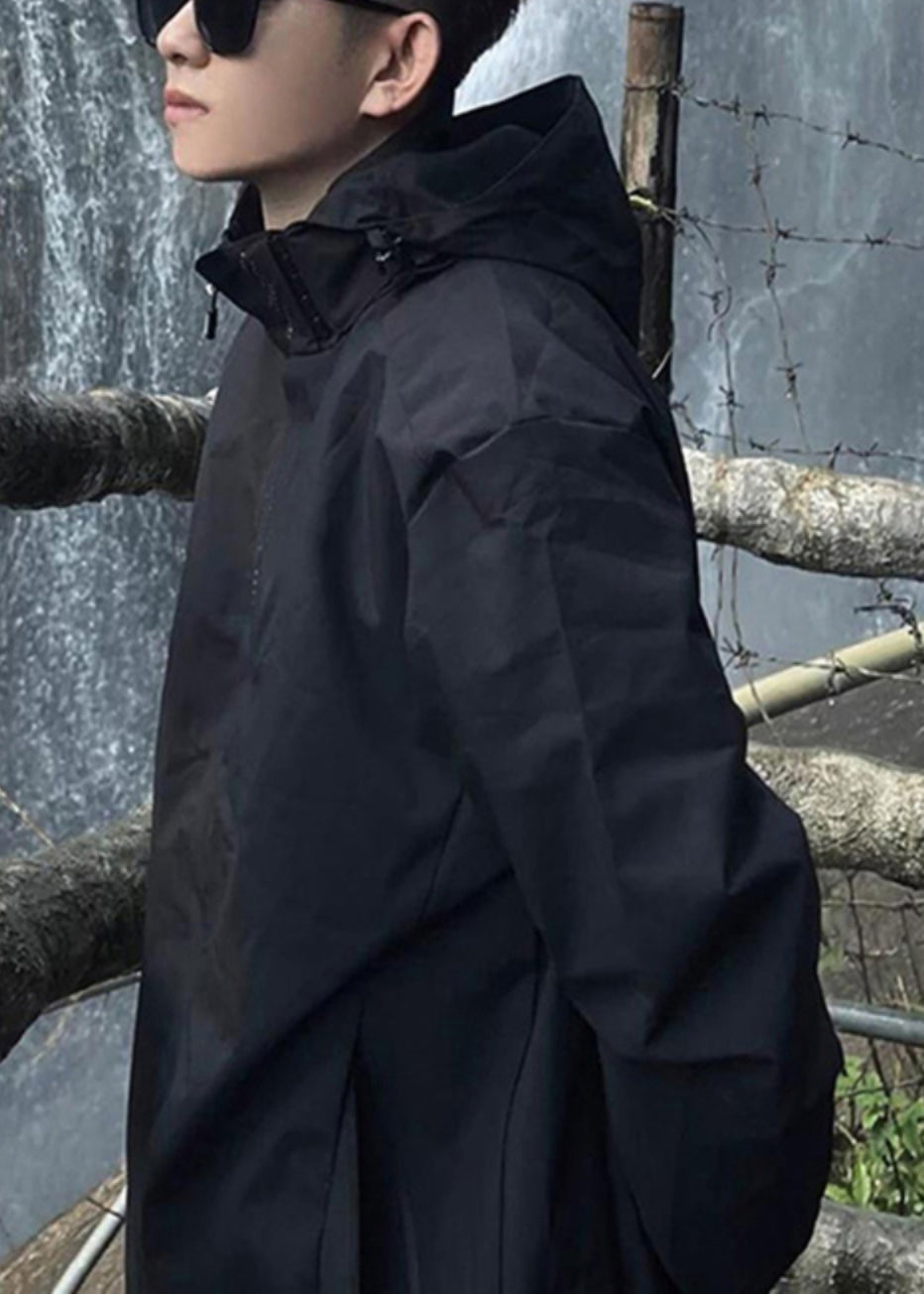 Manteau de printemps ample à capuche en coton noir pour homme