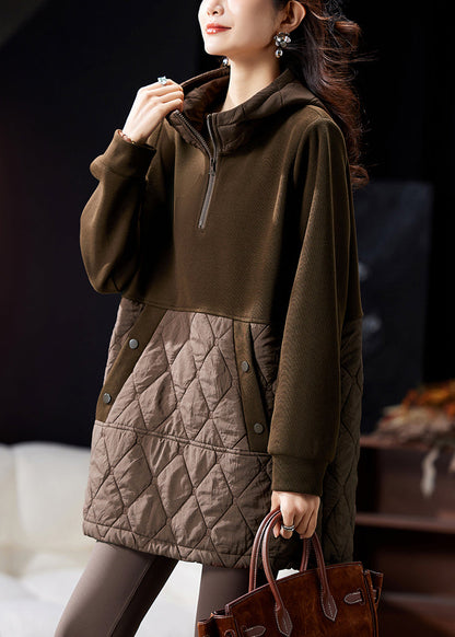 Sweat-shirt ample noir à capuche et fermeture éclair en patchwork, printemps TY009