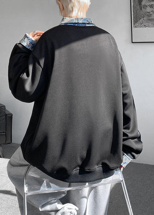 Pan Herren Baumwolle Kragen Schwarz Patchwork Sweatshirts Peter