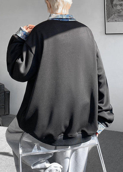 Pan Herren Baumwolle Kragen Schwarz Patchwork Sweatshirts Peter