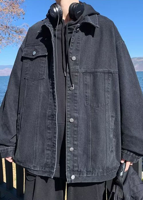 Lose Mäntel Peter Denim Kragen Herbst Taschen Herren Schwarz Pan