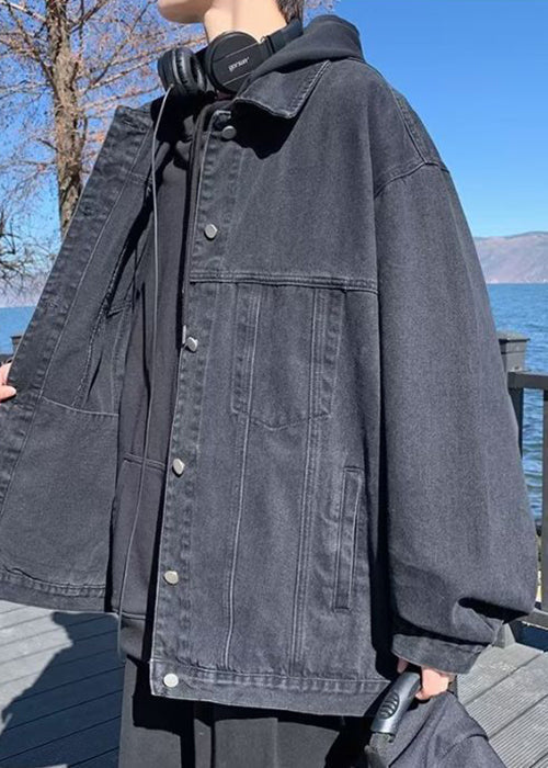 Lose Mäntel Peter Denim Kragen Herbst Taschen Herren Schwarz Pan
