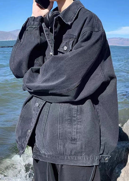 Lose Mäntel Peter Denim Kragen Herbst Taschen Herren Schwarz Pan