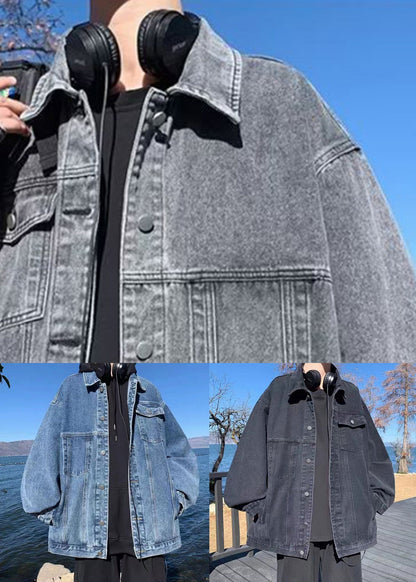 Lose Mäntel Peter Denim Kragen Herbst Taschen Herren Schwarz Pan