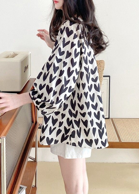 Bracelet Shirts Loose Print Cotton Black Button Sleeve