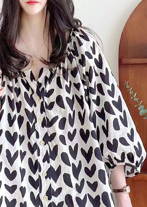 Bracelet Shirts Loose Print Cotton Black Button Sleeve