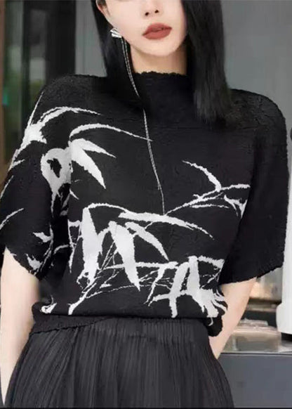 Cotton Print Shirt Summer T Loose Black Wrinkled