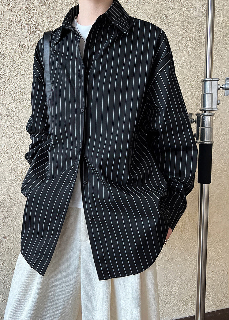 Loose Black Striped Button Shirt Fall QE070