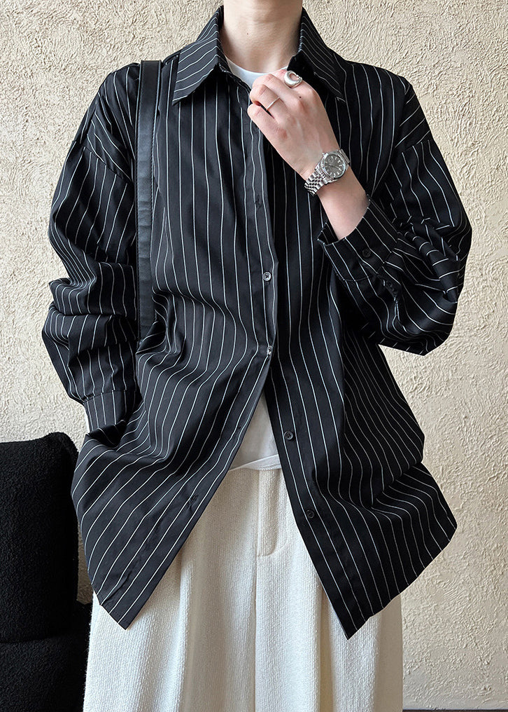 Loose Black Striped Button Shirt Fall QE070