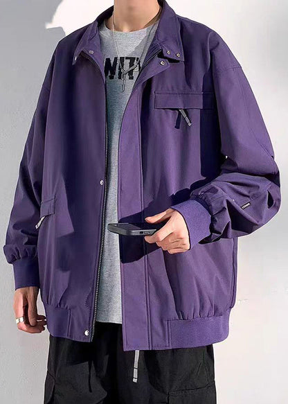 Manteaux solides à fermeture éclair pour hommes en coton, poches noires, amples, printemps