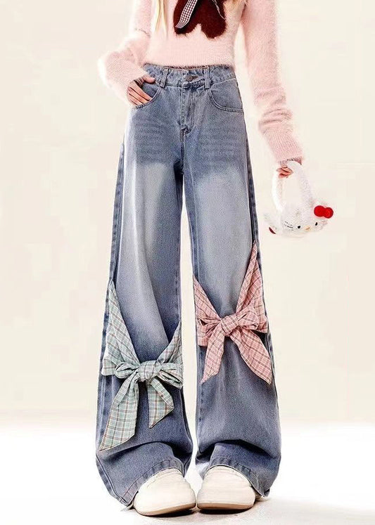 Pantalon en jean à poches hautes et taille ample bleu