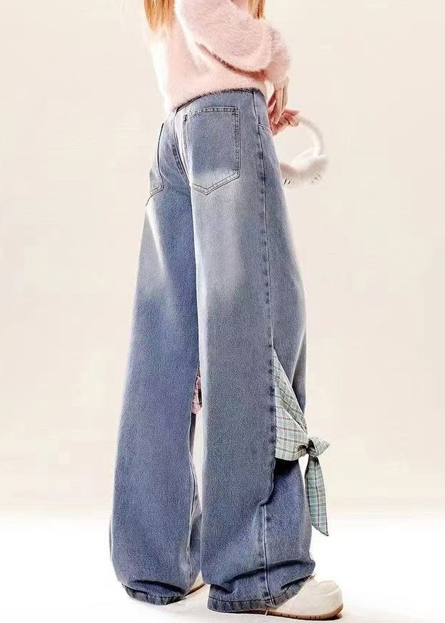 Pantalon en jean à poches hautes et taille ample bleu