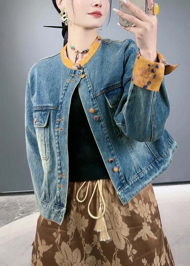 Loose Blue Button Pockets Patchwork Denim Coats Spring Ada Fashion