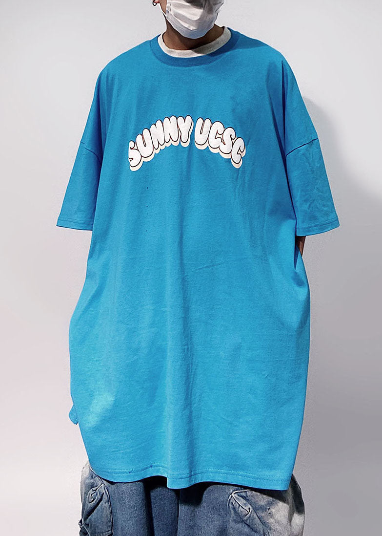 Sleeve Letter Men's Shirts T Half Floral Cotton Blue Loose