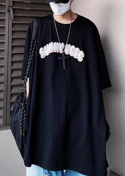 Sleeve Letter Men's Shirts T Half Floral Cotton Blue Loose