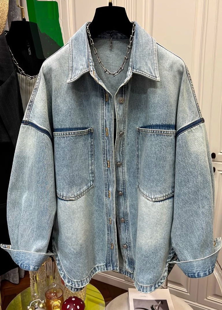 Denim Pan Pockets Coats Peter Loose Mens Collar Blue Button