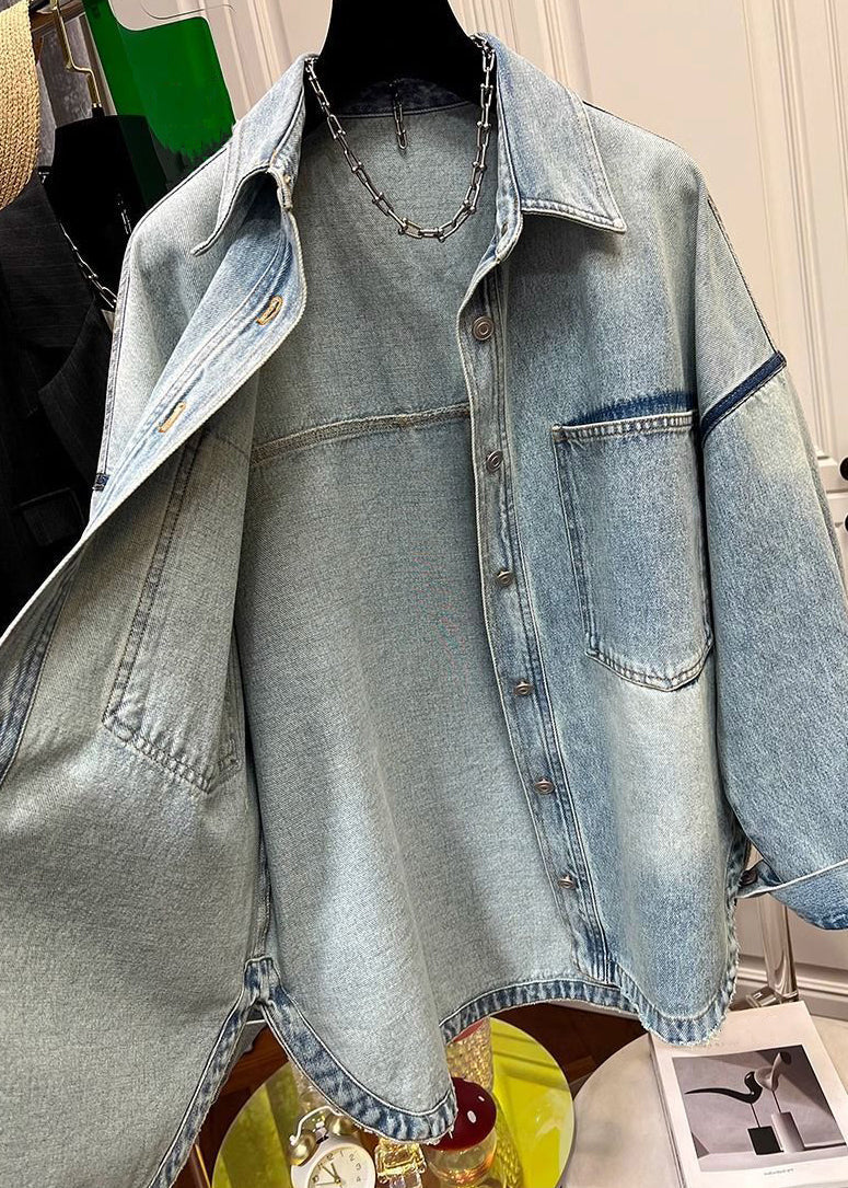 Denim Pan Pockets Coats Peter Loose Mens Collar Blue Button