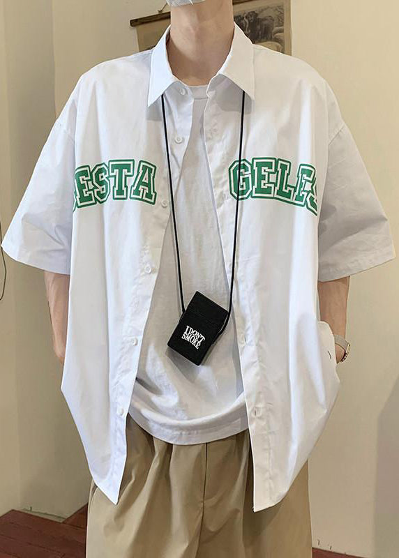 Chemises d'été à col Peter Letter en coton bleu pour homme, coupe ample