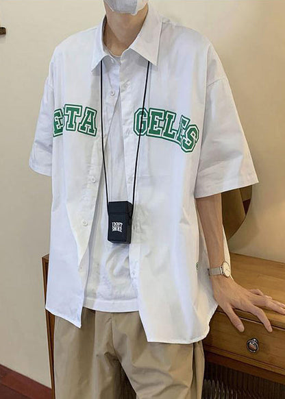 Chemises d'été à col Peter Letter en coton bleu pour homme, coupe ample