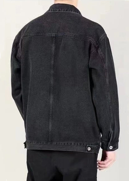 Manteaux en denim à col Peter pour homme, amples et bleus, avec poches, collection printemps