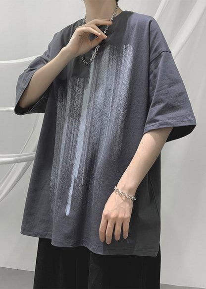 Loses Hemd Männer Gemütlich Halb Baumwolle Druck T Blau Ärmel