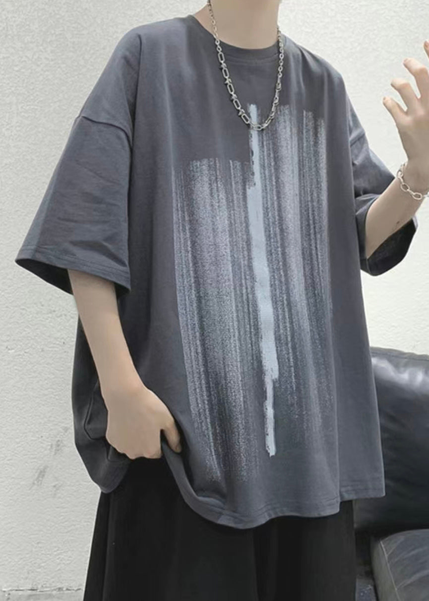 Loses Hemd Männer Gemütlich Halb Baumwolle Druck T Blau Ärmel