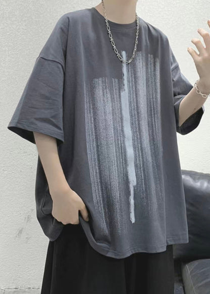 Loses Hemd Männer Gemütlich Halb Baumwolle Druck T Blau Ärmel