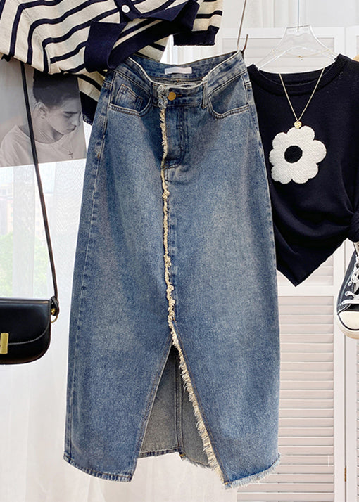 Loose Blue Side Open High Waist Denim Skirt Summer Ada Fashion