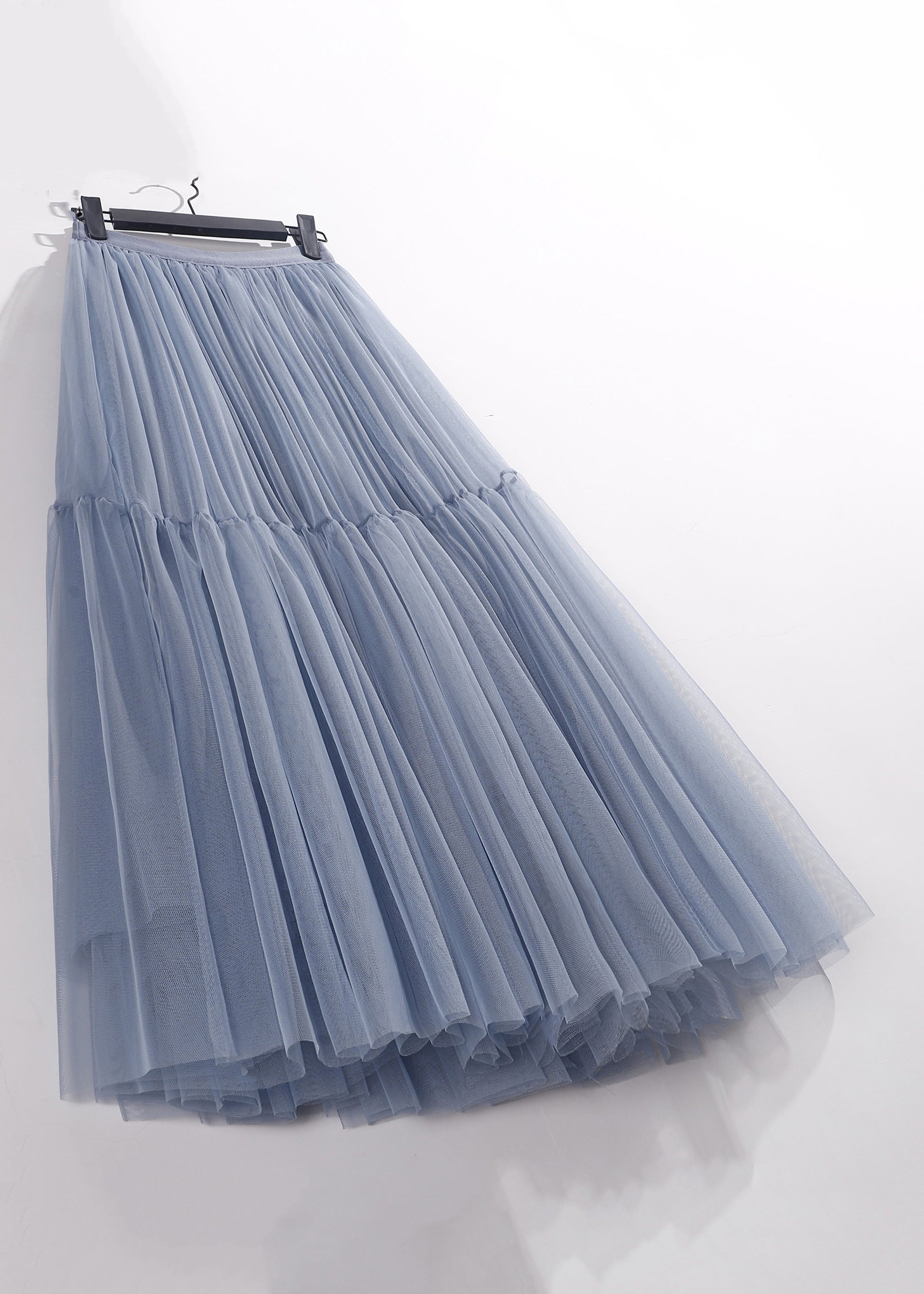 Loose Blue Solid High Waist Tulle Pleated Skirt Ada Fashion