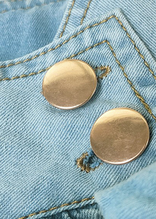 Sleeve Lace Lantern Denim Shirt Loose Collar Up Stand Blue