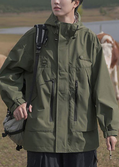 Manteau ample en coton à poches de printemps pour homme, capuche zippée, marron