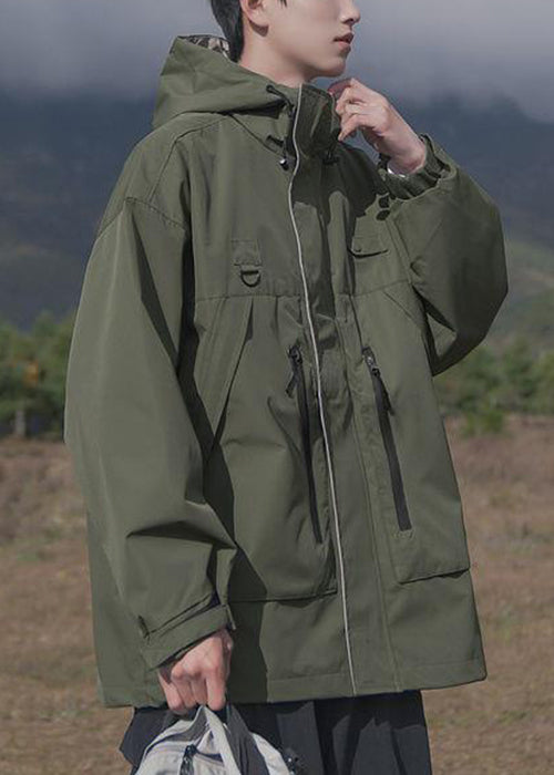 Manteau ample en coton à poches de printemps pour homme, capuche zippée, marron