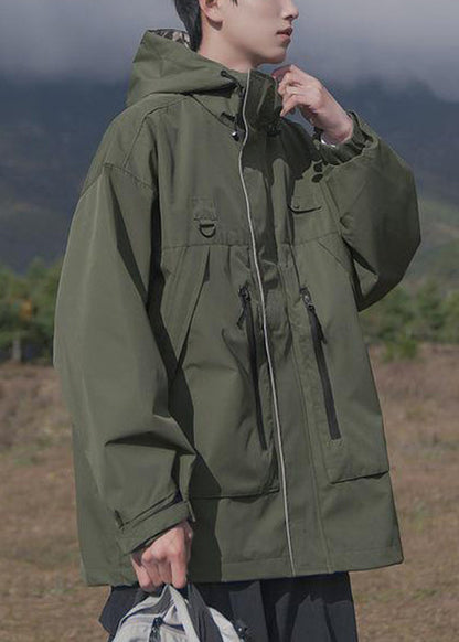 Manteau ample en coton à poches de printemps pour homme, capuche zippée, marron