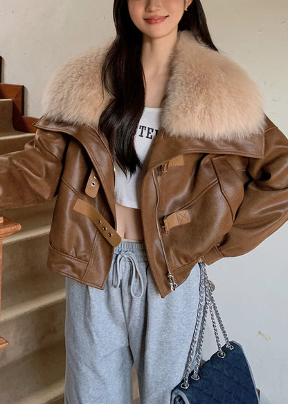 Lose Karamell Pelzkragen Reißverschluss Faux Wildleder Daunenmäntel Winter RC008