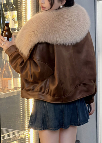 Lose Karamell Pelzkragen Reißverschluss Faux Wildleder Daunenmäntel Winter RC008