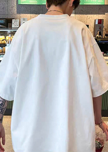 Baumwolle Herren Ärmel Hemd O Halb Loose Neck Schokolade Print T