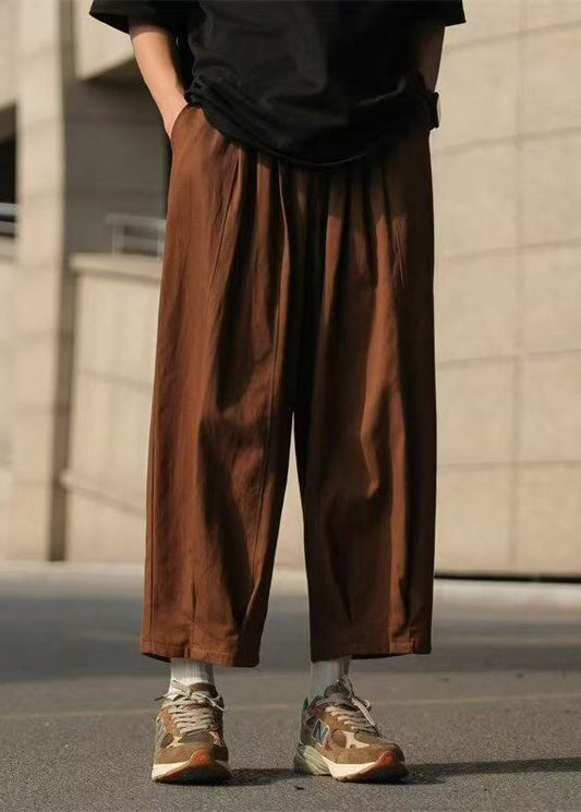 Pantalon d'été élastique pour homme, coupe chocolat, en coton, ample, taille unie