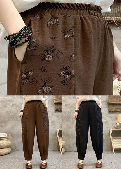 Pantalon court en coton à taille élastique avec poches amples pour le café, été AU1047