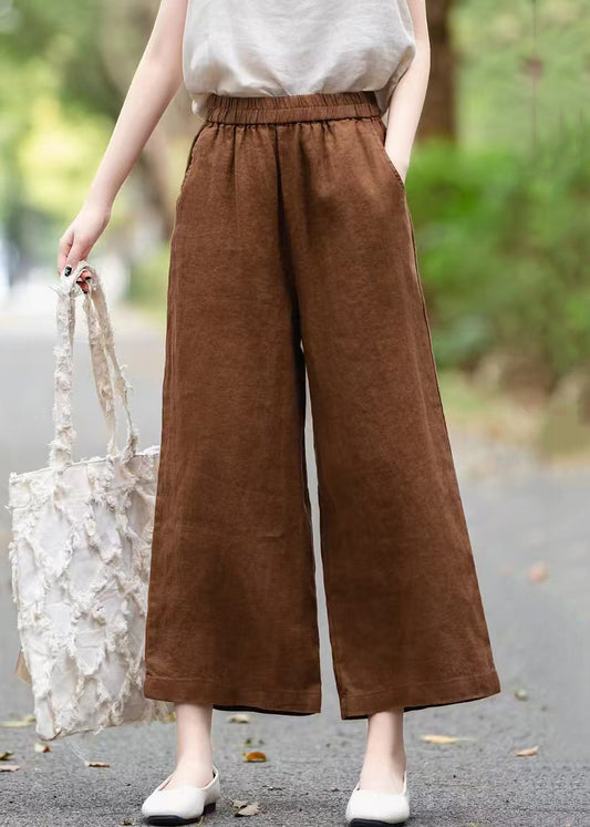 Pantalon d'été ample et large en lin avec poches sur les jambes