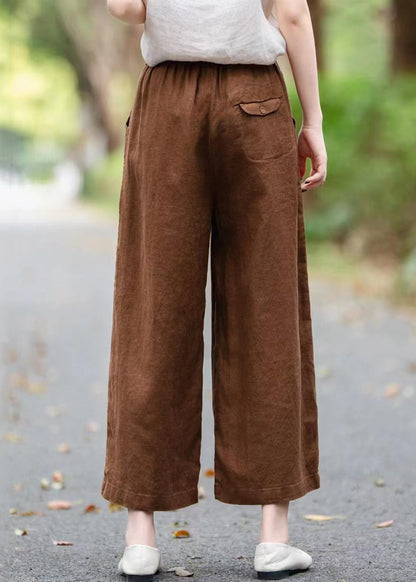Pantalon d'été ample et large en lin avec poches sur les jambes