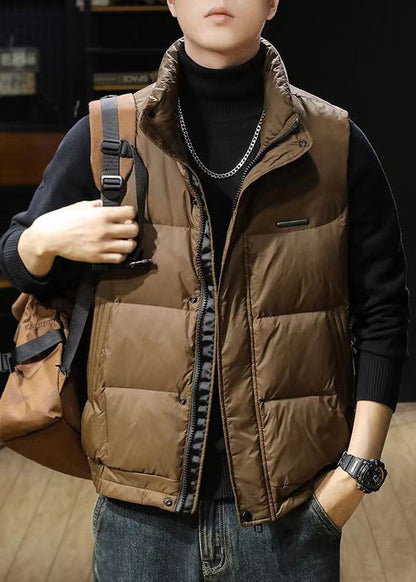 Loose Coffee Zip Up Pockets Men Puffer Vest Winter EQ039