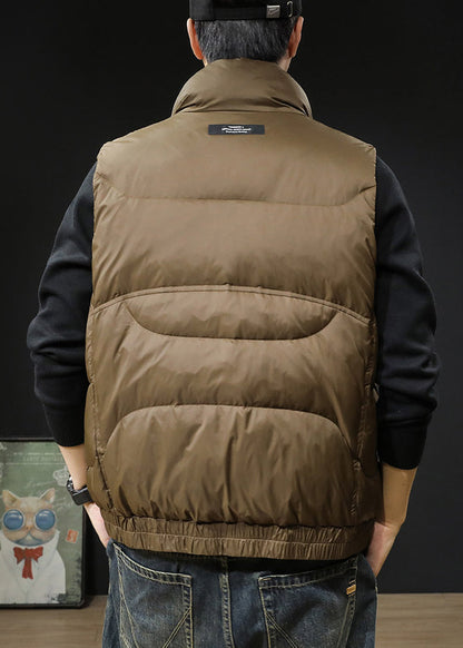 Loose Coffee Zip Up Pockets Men Puffer Vest Winter EQ039