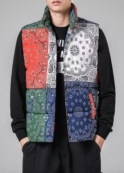 Lose Colorblock Stehkragen Taschen Baumwolle gefüllt Herren Weste Winter RN001
