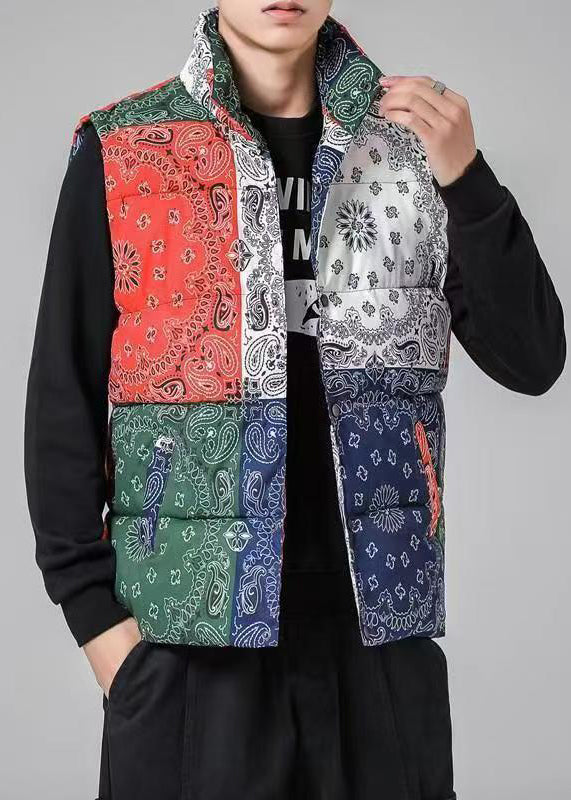 Lose Colorblock Stehkragen Taschen Baumwolle gefüllt Herren Weste Winter RN001