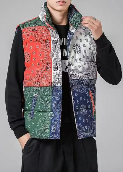 Lose Colorblock Stehkragen Taschen Baumwolle gefüllt Herren Weste Winter RN001