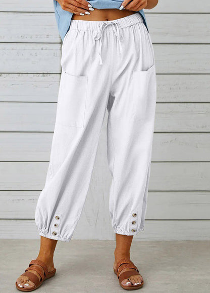 Pantalon court ample en coton gris foncé avec poches et taille élastique pour l'été QE048