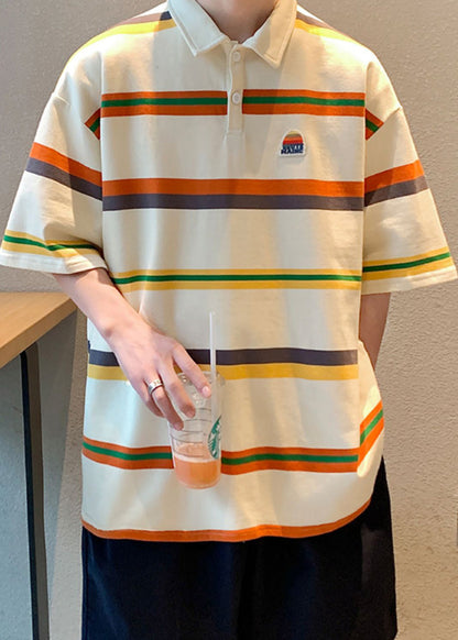 Halbarmhemden Dunkelgraues Poloshirt aus Baumwolle mit Streifen und lockeren Knöpfen