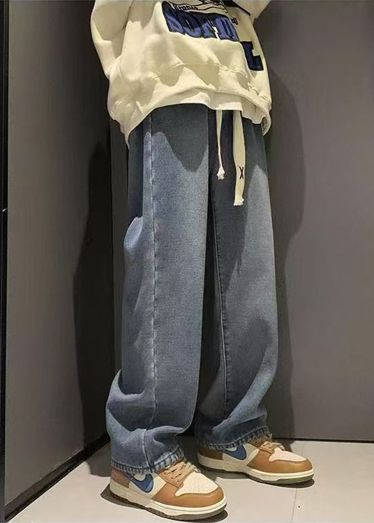 Pantalon en denim bleu ample, design original, taille élastique, polaire chaude, pour homme, printemps RM029