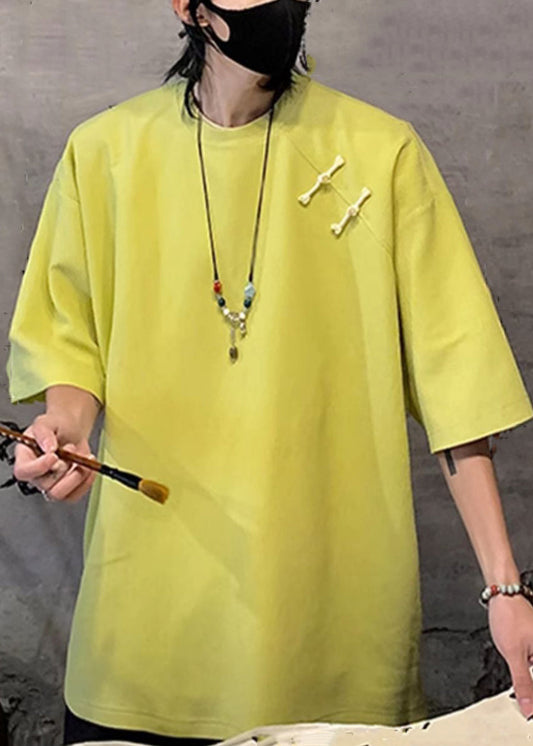 Baumwolle Taste Grün Fluoreszierende Shirts Lose Halb Männer T Solide